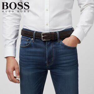 BOSS Hugo Boss Men’s Dark Brown Braided Leather Belt
